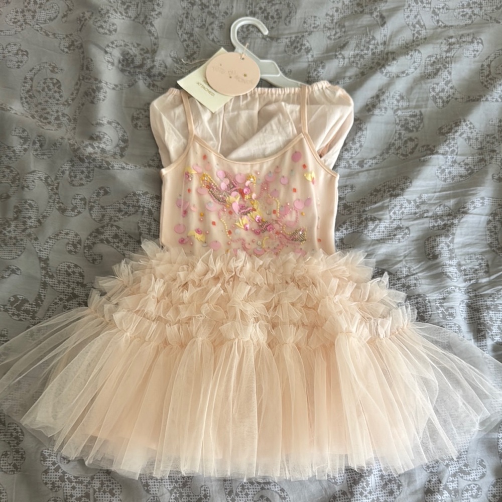 Tutu Du Monde Cream and Pink Dance Costume with Floral Embellishments